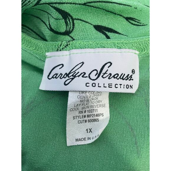 VTG Carolyn Strauss 2 Piece Skirt Set 1X Green Floral Liquid Knit Tropical - Picture 6 of 7